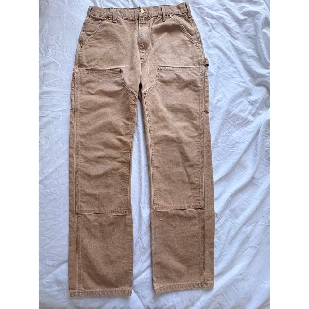 Vtg Carhartt Mens Double Knee Work Pants 32x32 Distressed Brown B01 USA Made
